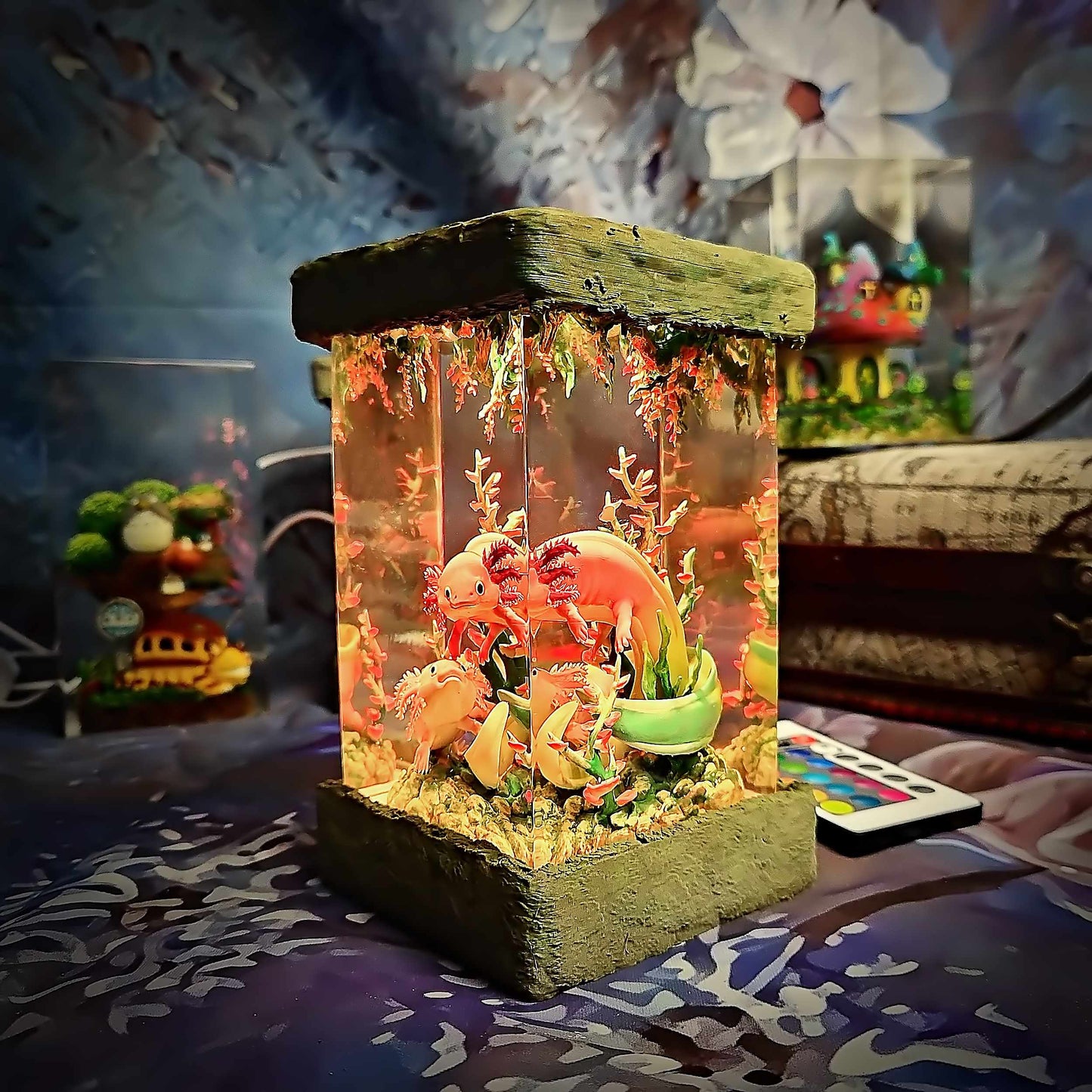 Axolotl Resin Lamp V1 - Underwater Fantasy Edition Multicolor / Size M – Handmade Resin Lamp by Rescene Studio | Rescene Studio