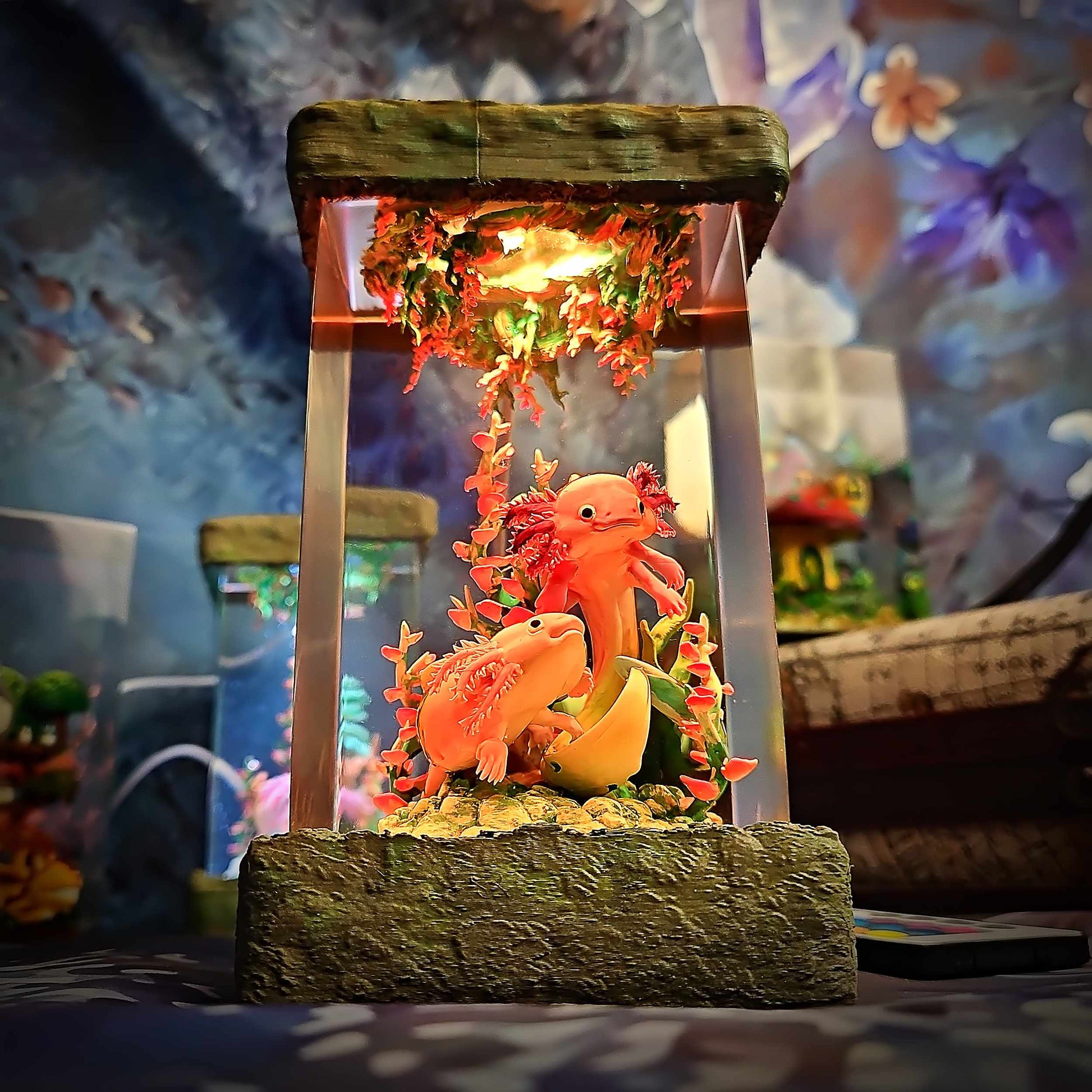 Axolotl Resin Lamp V1 - Underwater Fantasy Edition Multicolor / Size M – Handmade Epoxy Resin Lamp by Rescene Studio | Rescene Studio