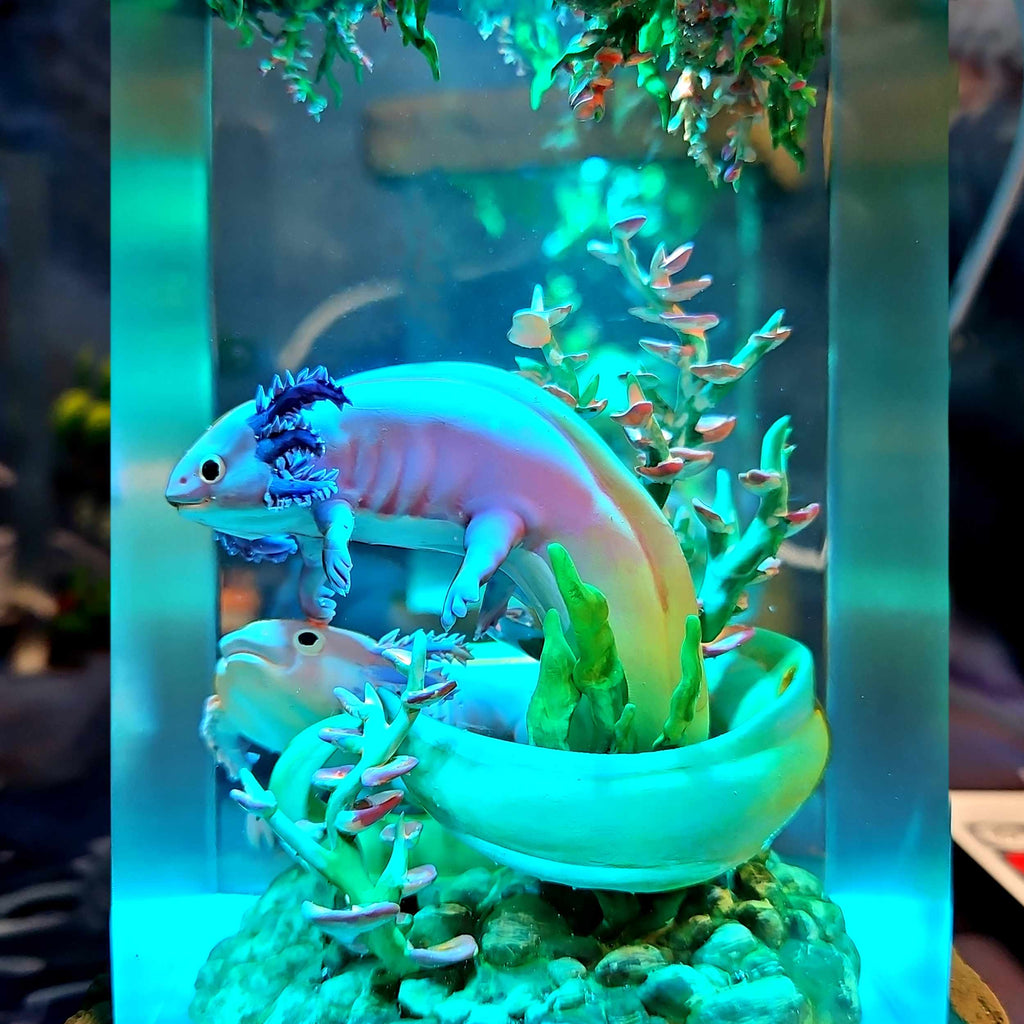 Axolotl Resin Lamp V1 - Underwater Fantasy Edition Multicolor / Size M – Handmade Epoxy Resin Lamp by Rescene Studio | Rescene Studio