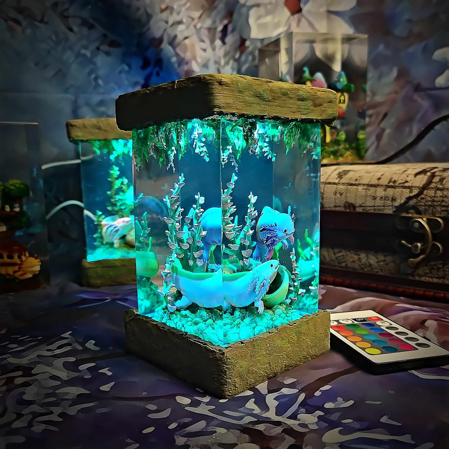 Axolotl Resin Lamp V1 - Underwater Fantasy Edition Multicolor / Size M – Handmade Resin Lamp by Rescene Studio | Rescene Studio