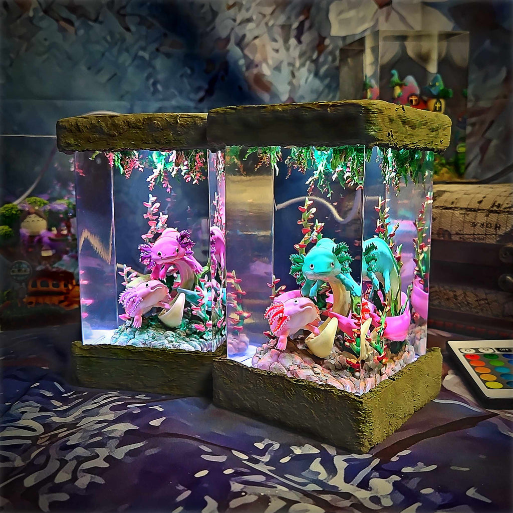 Axolotl Resin Lamp V1 - Underwater Fantasy Edition Multicolor / Size M – Handmade Epoxy Resin Lamp by Rescene Studio | Rescene Studio