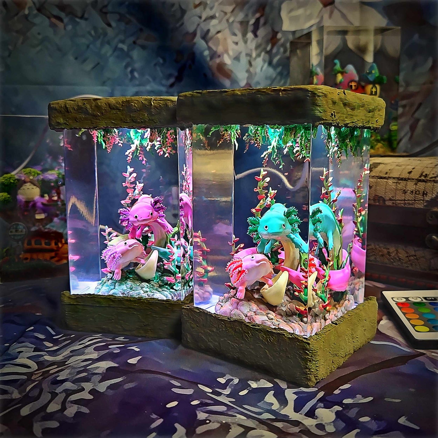 Axolotl Resin Lamp V1 - Underwater Fantasy Edition Multicolor / Size M – Handmade Resin Lamp by Rescene Studio | Rescene Studio