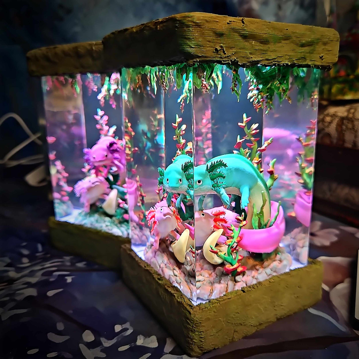Axolotl Resin Lamp V1 - Underwater Fantasy Edition Multicolor / Size M – Handmade Resin Lamp by Rescene Studio | Rescene Studio