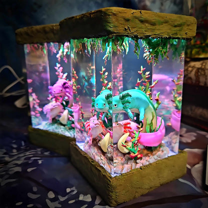 Axolotl Resin Lamp V1 - Underwater Fantasy Edition Multicolor / Size M – Handmade Resin Lamp by Rescene Studio | Rescene Studio