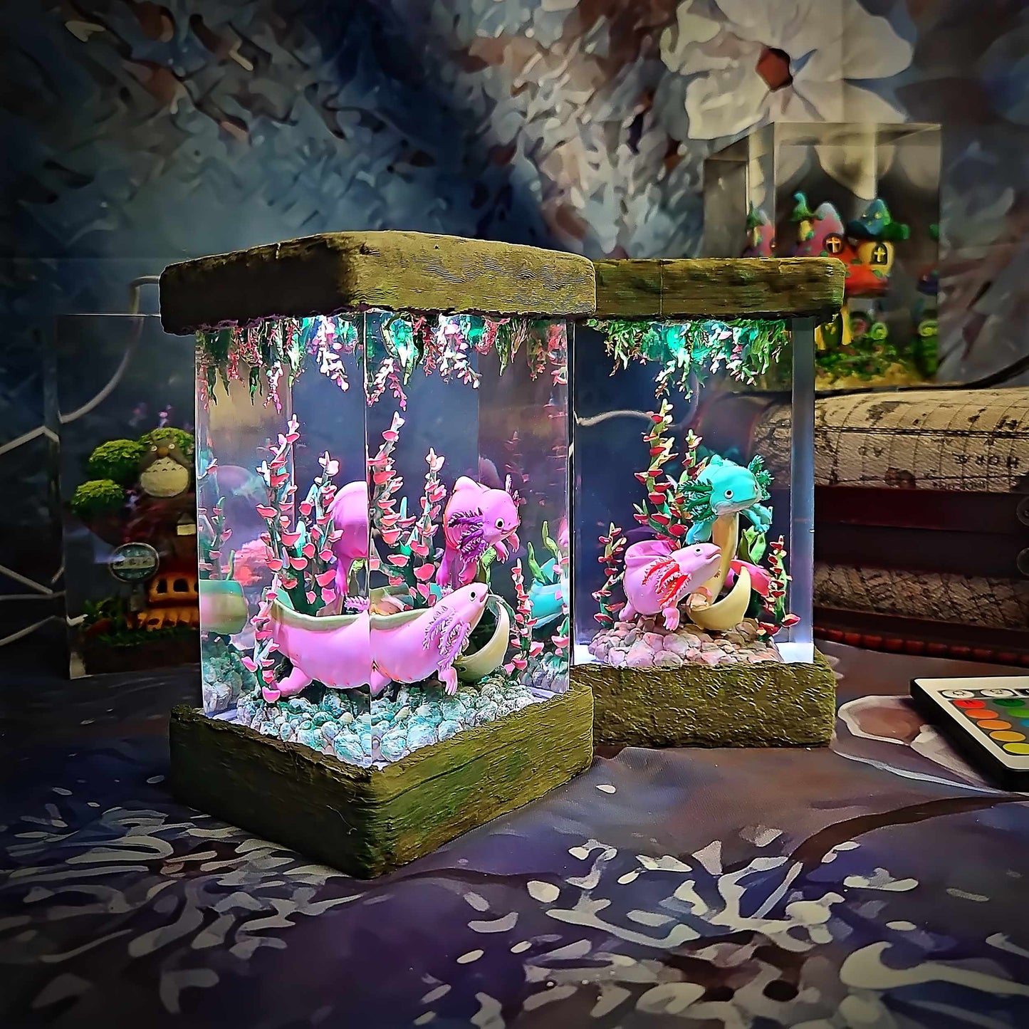 Axolotl Resin Lamp V1 - Underwater Fantasy Edition Multicolor / Size M – Handmade Resin Lamp by Rescene Studio | Rescene Studio