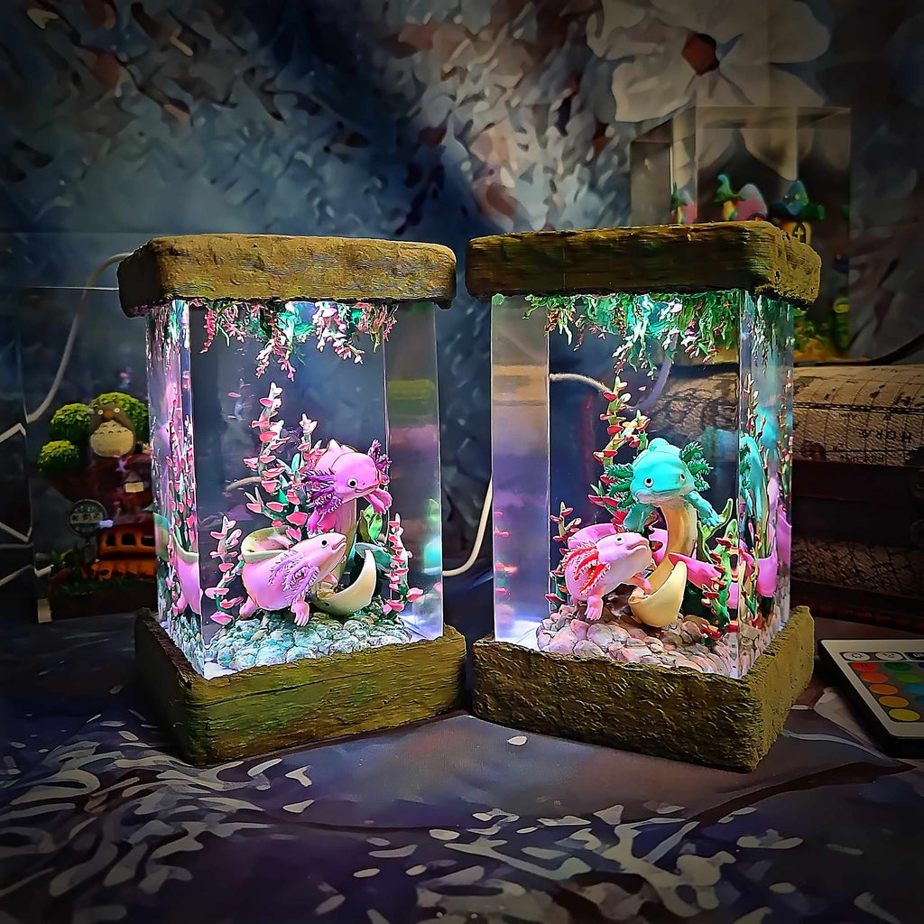 Axolotl Resin Lamp V1 - Underwater Fantasy Edition Multicolor / Size M – Handmade Epoxy Resin Lamp by Rescene Studio | Rescene Studio