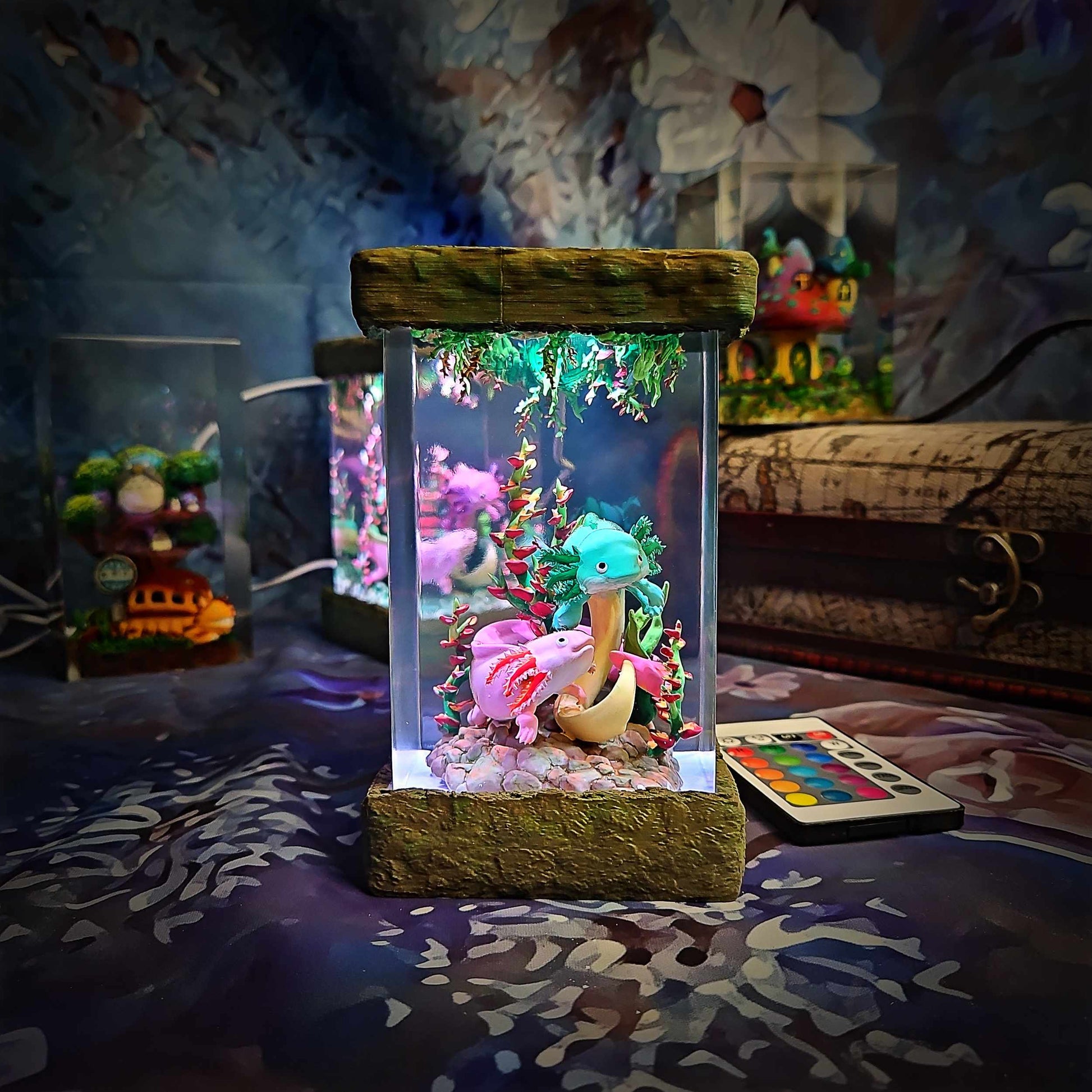 Axolotl Resin Lamp V2 - Fantasy Bloom Edition Multicolor / Size M – Handmade Epoxy Resin Lamp by Rescene Studio | Rescene Studio