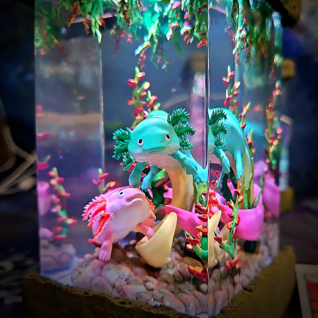 Axolotl Resin Lamp V2 - Fantasy Bloom Edition Multicolor / Size M – Handmade Epoxy Resin Lamp by Rescene Studio | Rescene Studio