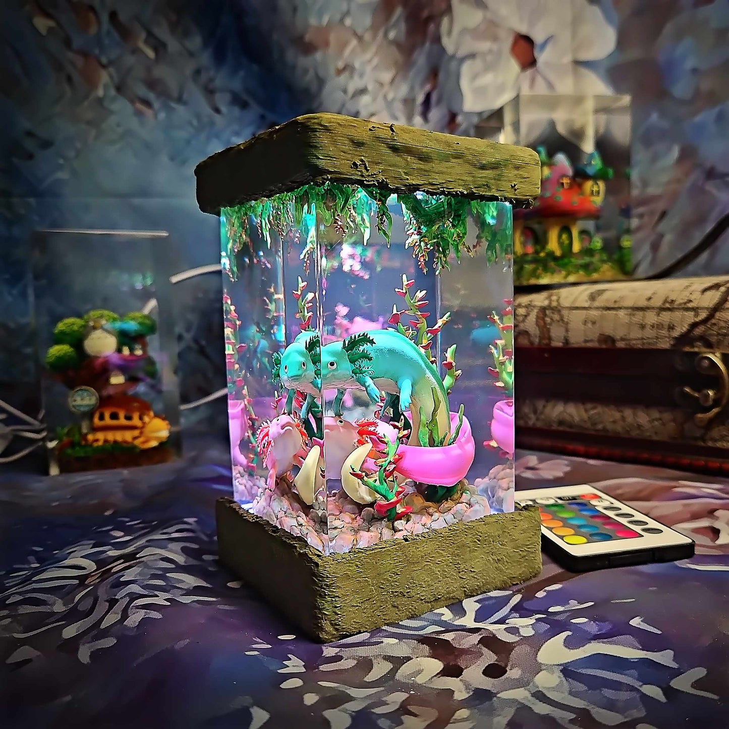 Axolotl Resin Lamp V2 - Fantasy Bloom Edition Multicolor / Size M – Handmade Resin Lamp by Rescene Studio | Rescene Studio