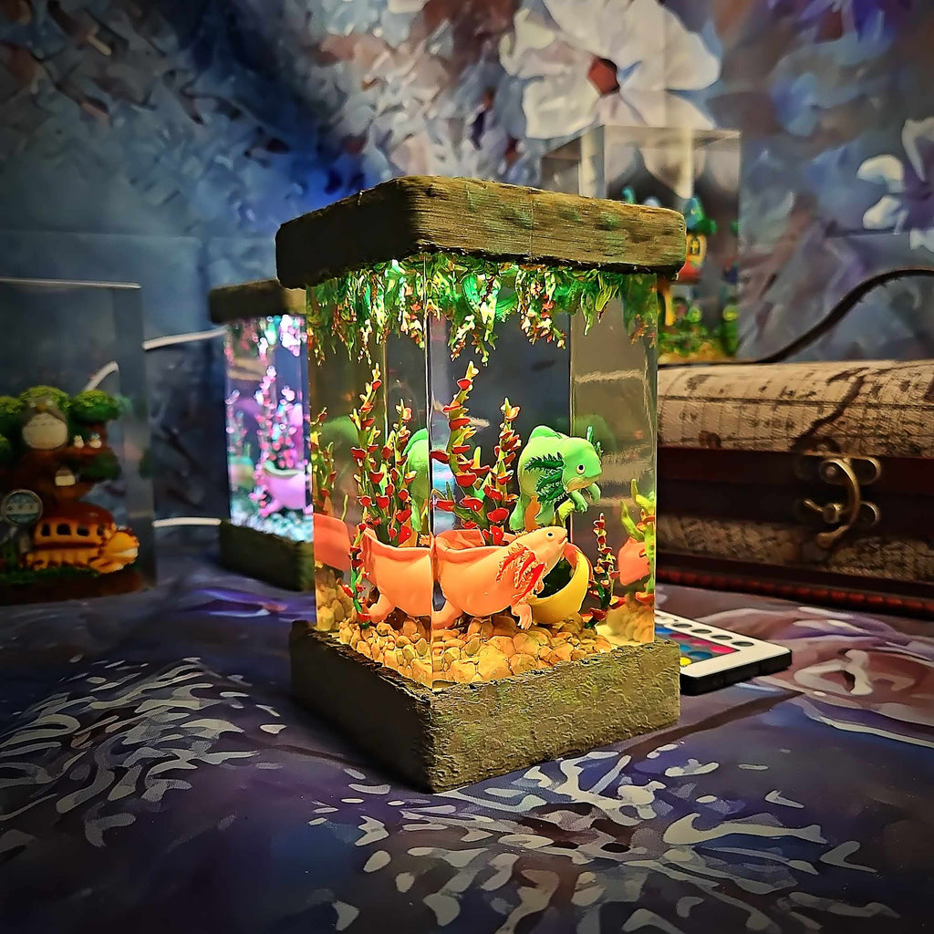 Axolotl Resin Lamp V2 - Fantasy Bloom Edition Multicolor / Size M – Handmade Epoxy Resin Lamp by Rescene Studio | Rescene Studio