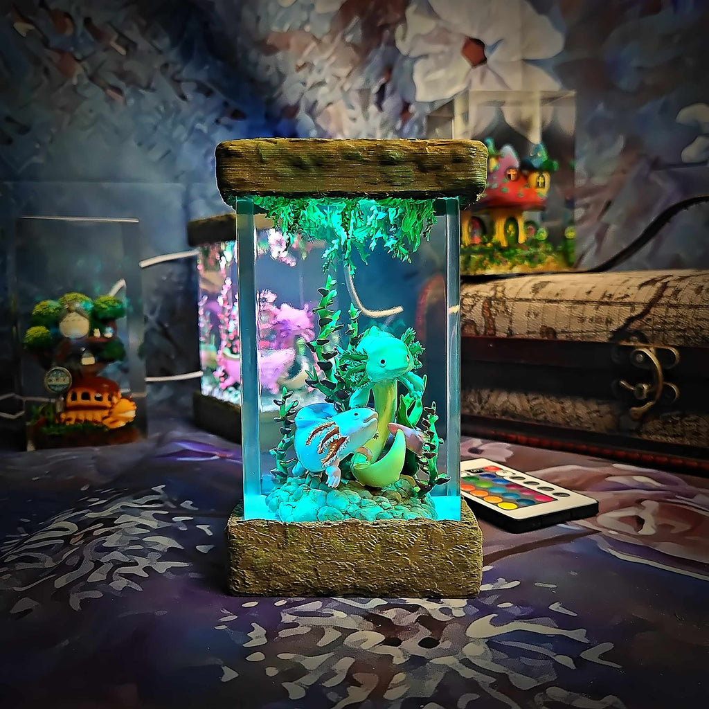 Axolotl Resin Lamp V2 - Fantasy Bloom Edition Multicolor / Size M – Handmade Epoxy Resin Lamp by Rescene Studio | Rescene Studio