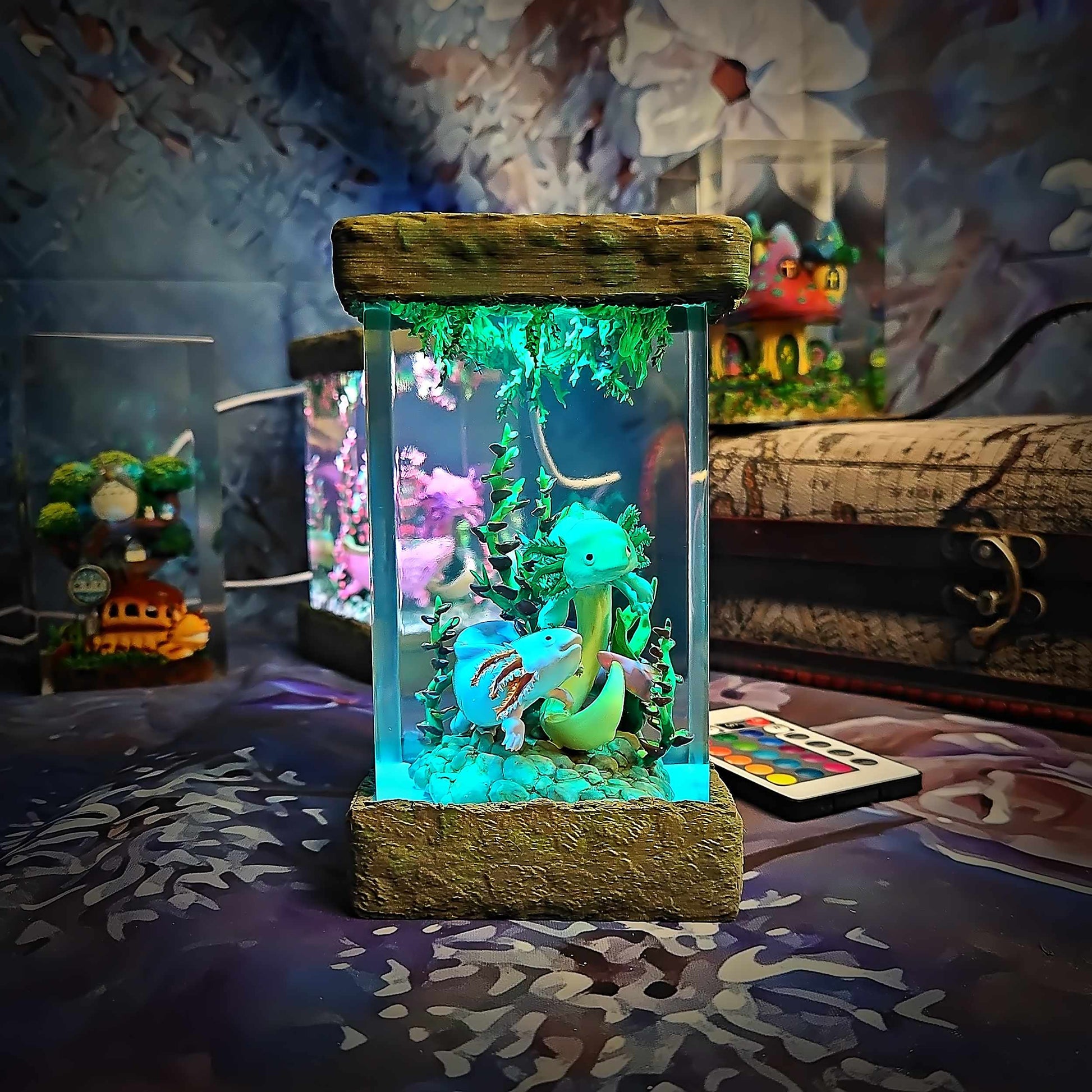 Axolotl Resin Lamp V2 - Fantasy Bloom Edition Multicolor / Size M – Handmade Epoxy Resin Lamp by Rescene Studio | Rescene Studio
