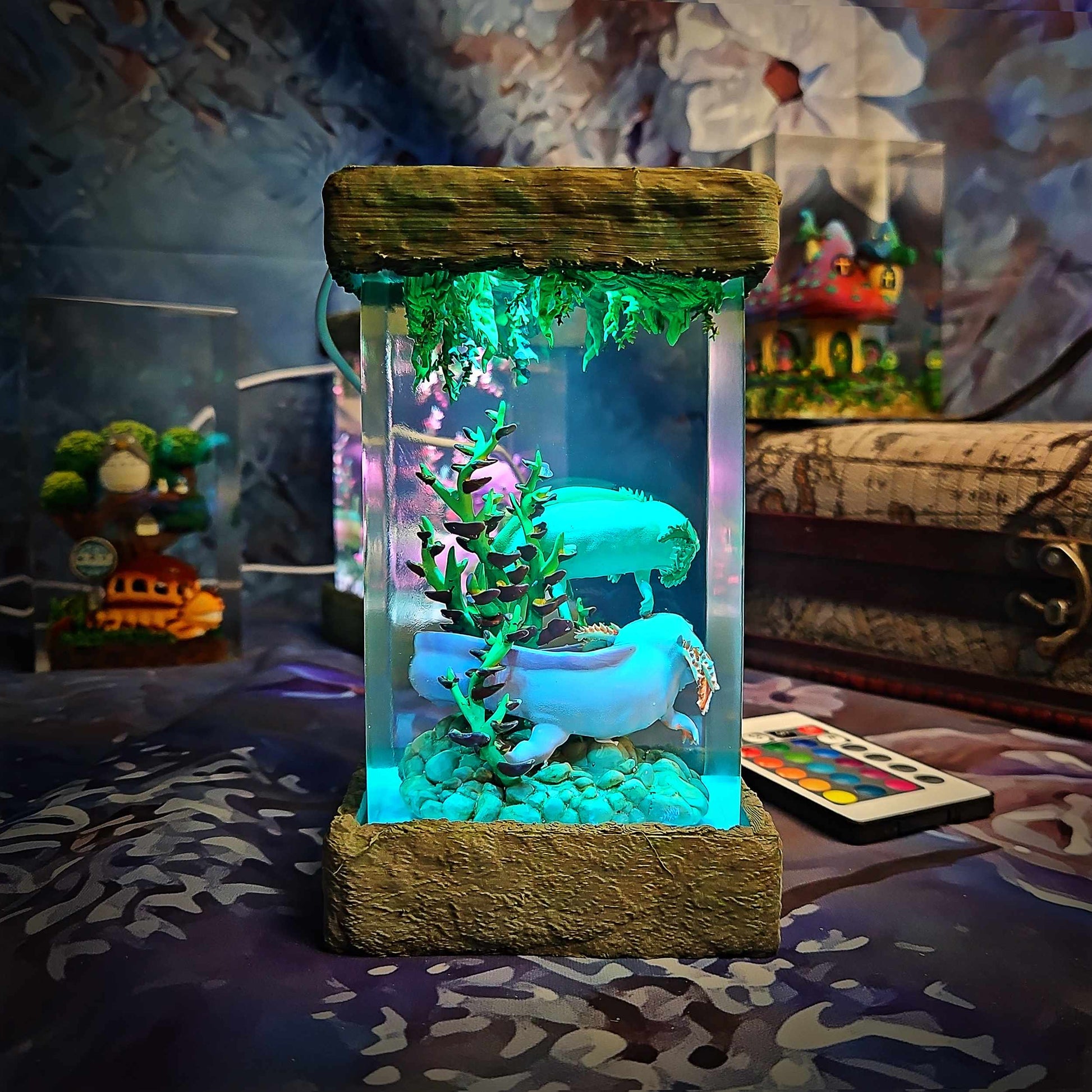 Axolotl Resin Lamp V2 - Fantasy Bloom Edition Multicolor / Size M – Handmade Epoxy Resin Lamp by Rescene Studio | Rescene Studio