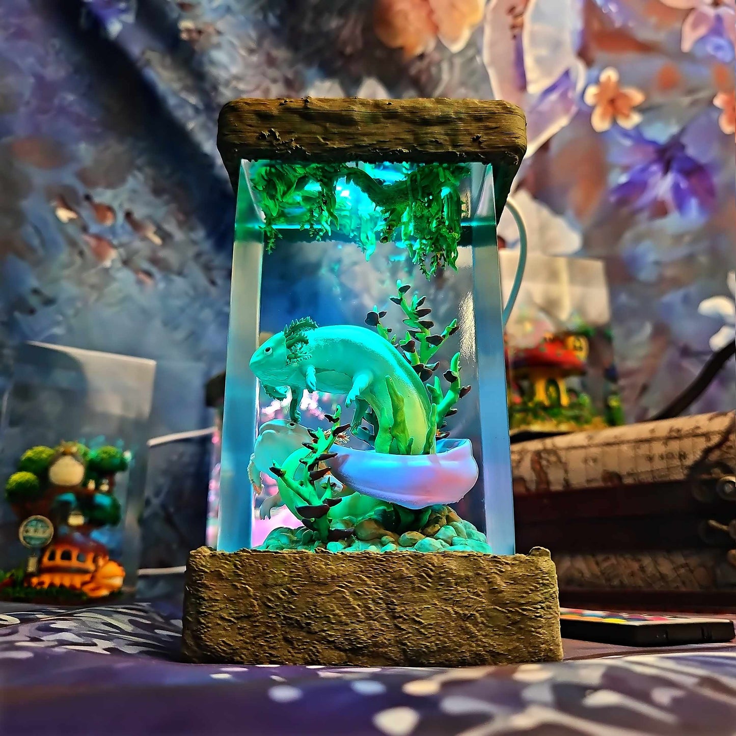 Axolotl Resin Lamp V2 - Fantasy Bloom Edition Multicolor / Size M – Handmade Resin Lamp by Rescene Studio | Rescene Studio