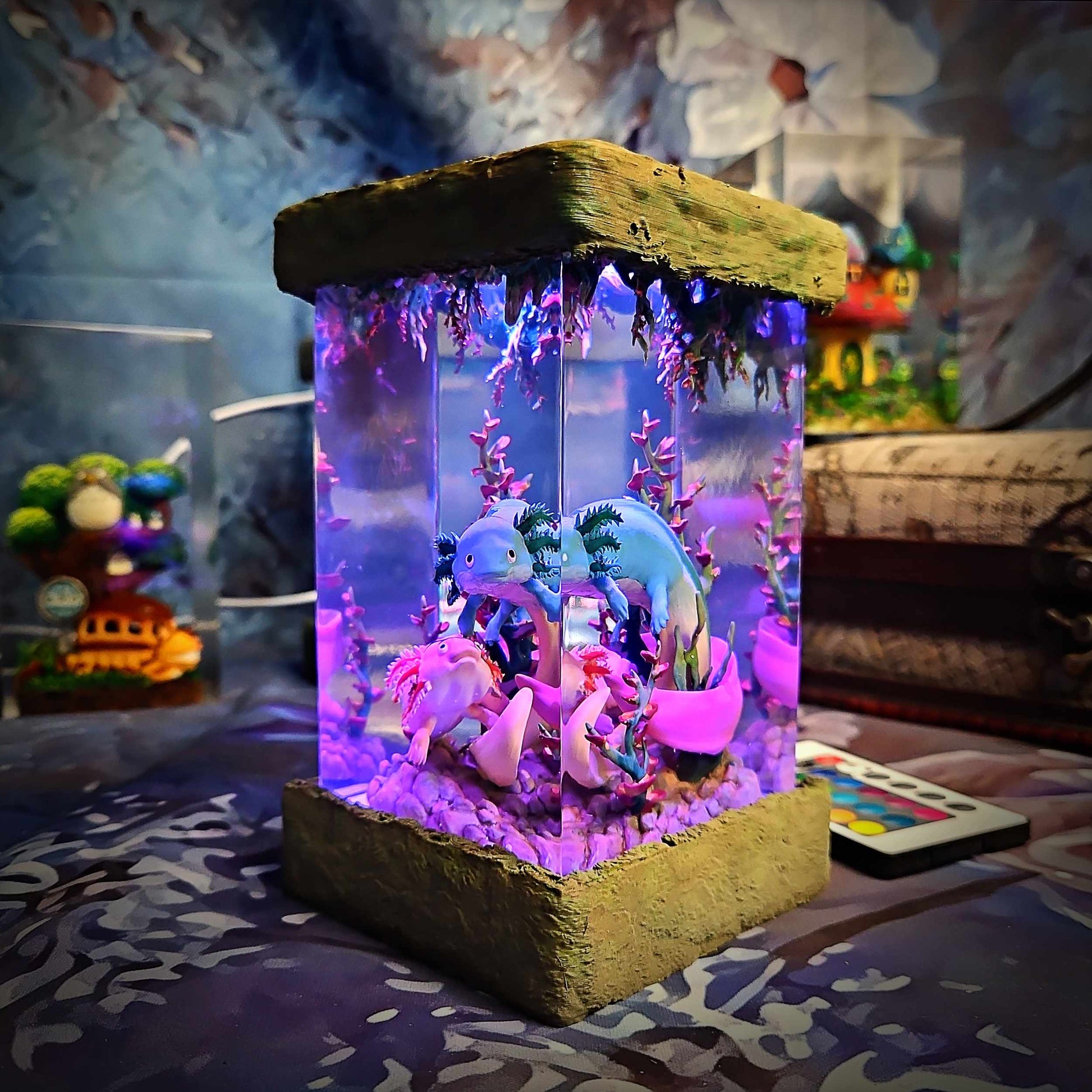 Axolotl Resin Lamp V2 - Fantasy Bloom Edition Multicolor / Size M – Handmade Epoxy Resin Lamp by Rescene Studio | Rescene Studio