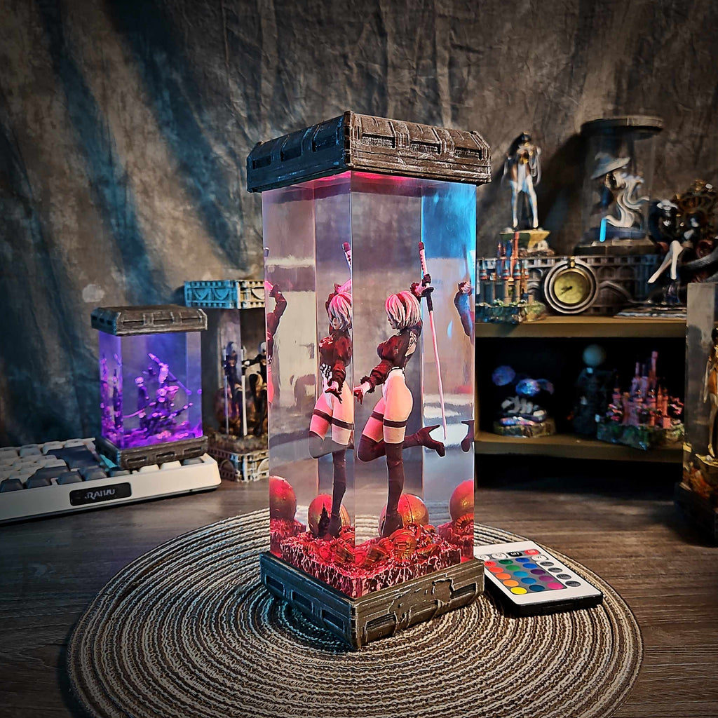 2B Resin Lamp – NieR Automata Multicolor / Size M – Handmade Epoxy Resin Lamp by Rescene Studio | Rescene Studio