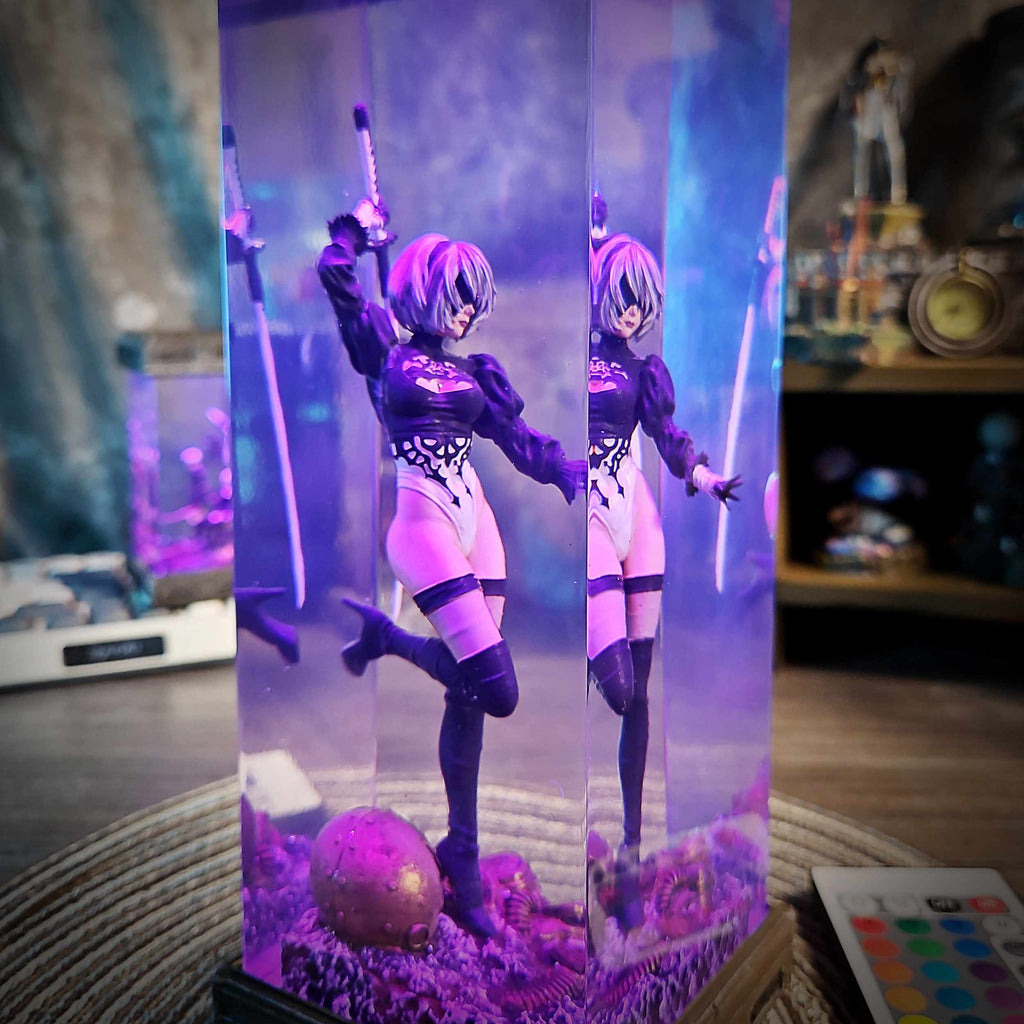 2B Resin Lamp – NieR Automata Multicolor / Size M – Handmade Epoxy Resin Lamp by Rescene Studio | Rescene Studio
