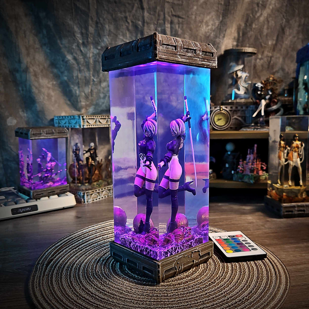 2B Resin Lamp – NieR Automata Multicolor / Size M – Handmade Epoxy Resin Lamp by Rescene Studio | Rescene Studio