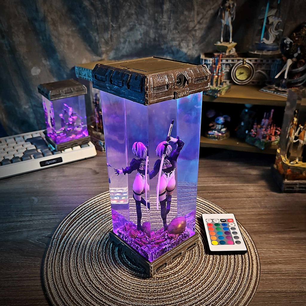 2B Resin Lamp – NieR Automata Multicolor / Size M – Handmade Epoxy Resin Lamp by Rescene Studio | Rescene Studio