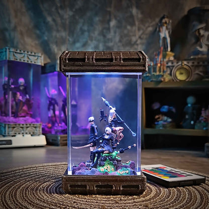 NieR Automata Diorama Resin Lamp – 2B, 9S & A2 Multicolor / Size M – Handmade Resin Lamp by Rescene Studio | Rescene Studio