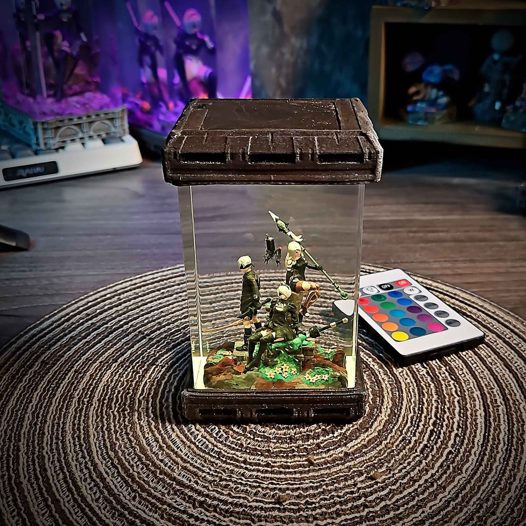 NieR Automata Diorama Resin Lamp – 2B, 9S & A2 Multicolor / Size M – Handmade Epoxy Resin Lamp by Rescene Studio | Rescene Studio