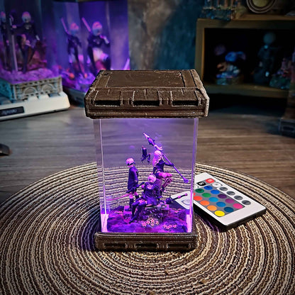 NieR Automata Diorama Resin Lamp – 2B, 9S & A2 Multicolor / Size M – Handmade Resin Lamp by Rescene Studio | Rescene Studio