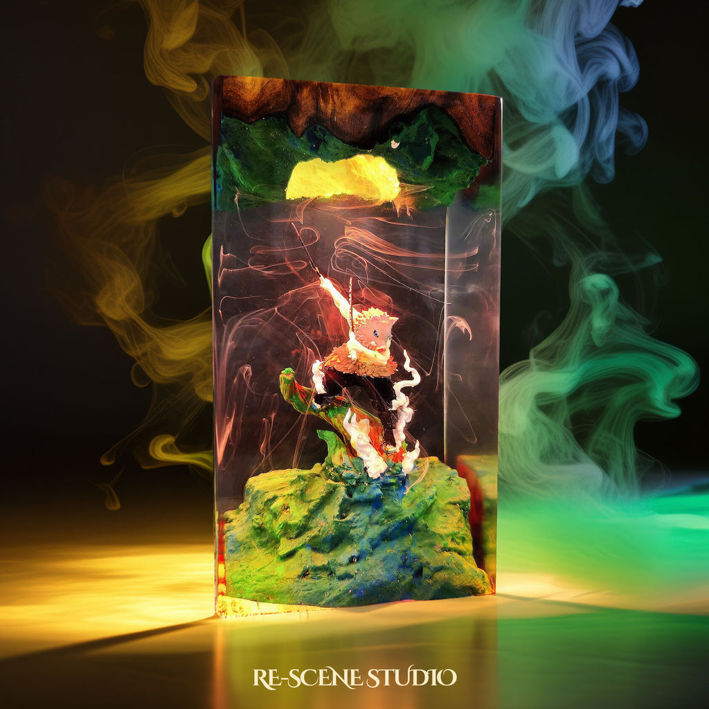 Inosuke Resin Lamp 2 - Demon Slayer Multicolor / Size M: 7 x 13 x 7 (cm) – Handmade Epoxy Resin Lamp by Rescene Studio | Rescene Studio