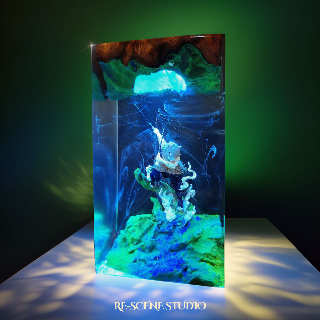 Inosuke Resin Lamp 2 - Demon Slayer Multicolor / Size M: 7 x 13 x 7 (cm) – Handmade Epoxy Resin Lamp by Rescene Studio | Rescene Studio