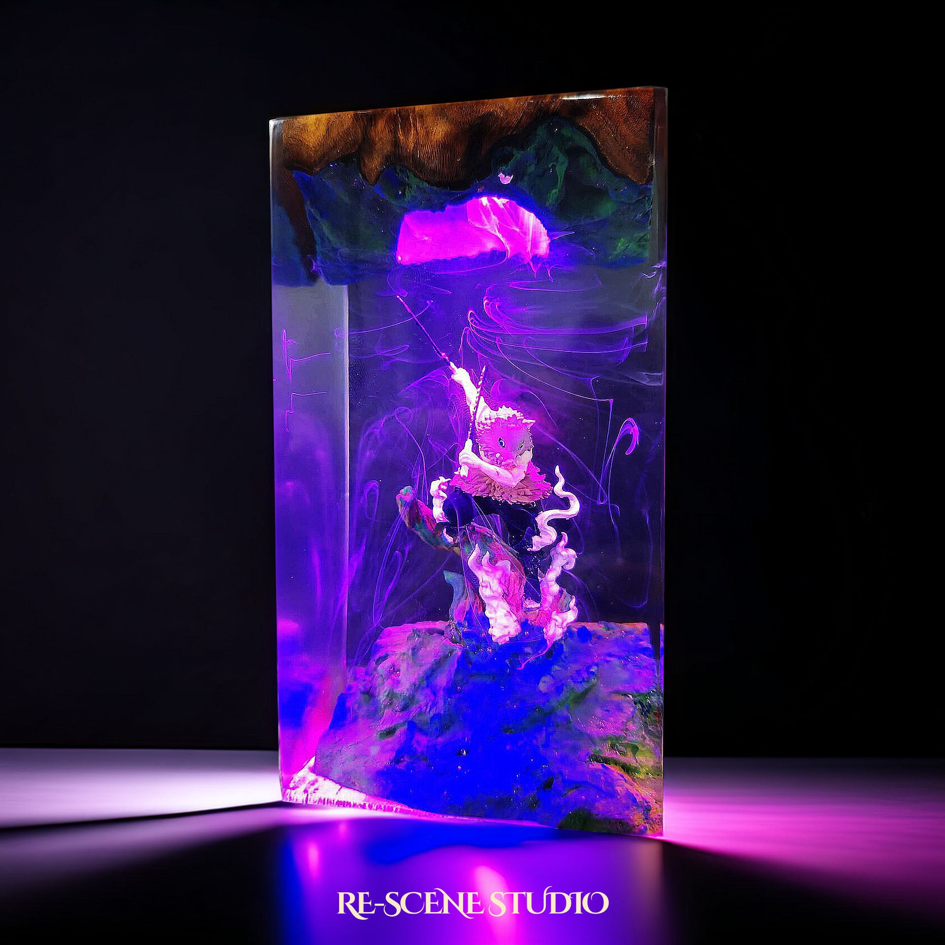 Inosuke Resin Lamp 2 - Demon Slayer Multicolor / Size M: 7 x 13 x 7 (cm) – Handmade Epoxy Resin Lamp by Rescene Studio | Rescene Studio