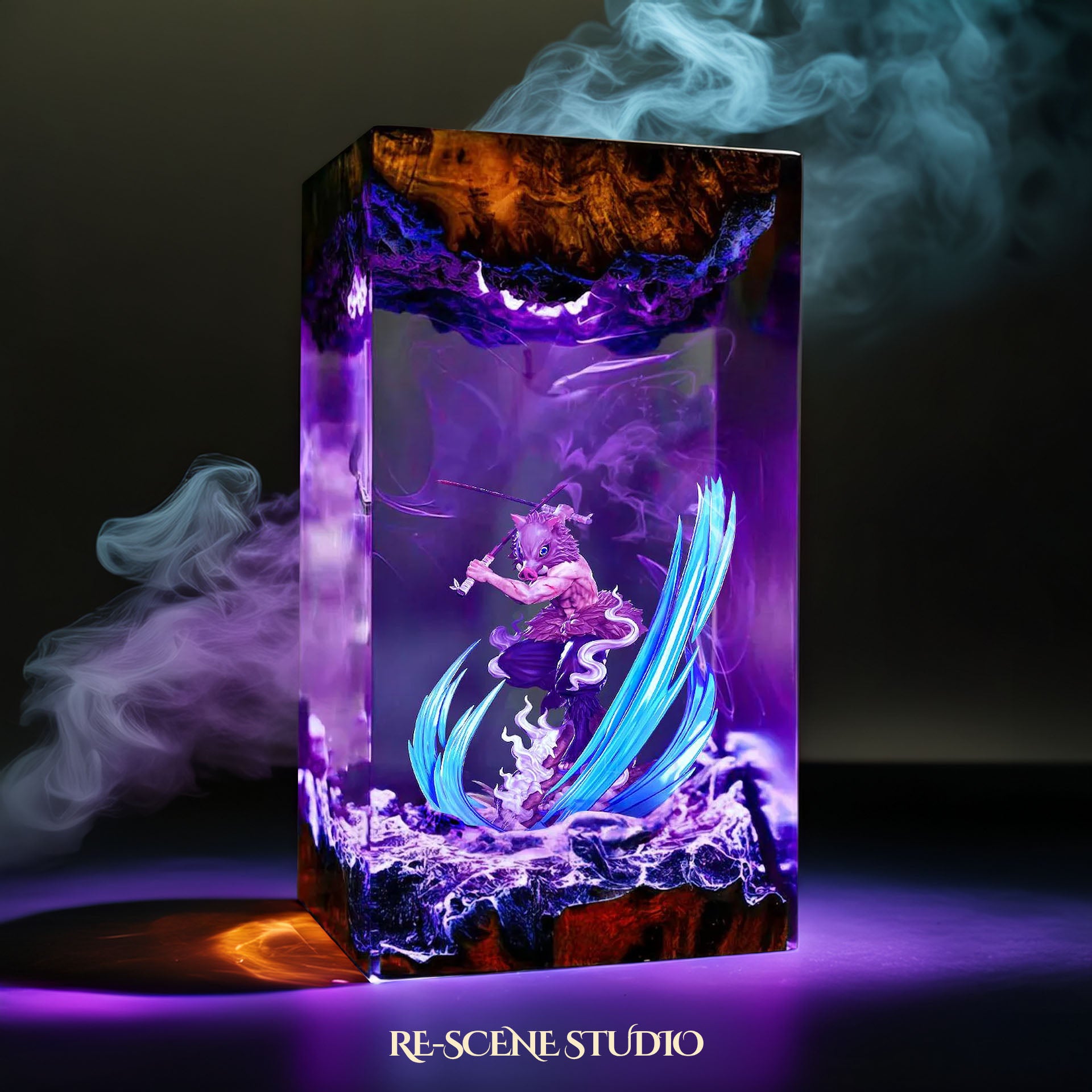Inosuke Resin Epoxy Lamp – Demon Slayer Multicolor / Size M: 7 x 13 x 7 (cm) – Handmade Resin Lamp by Rescene Studio | Rescene Studio