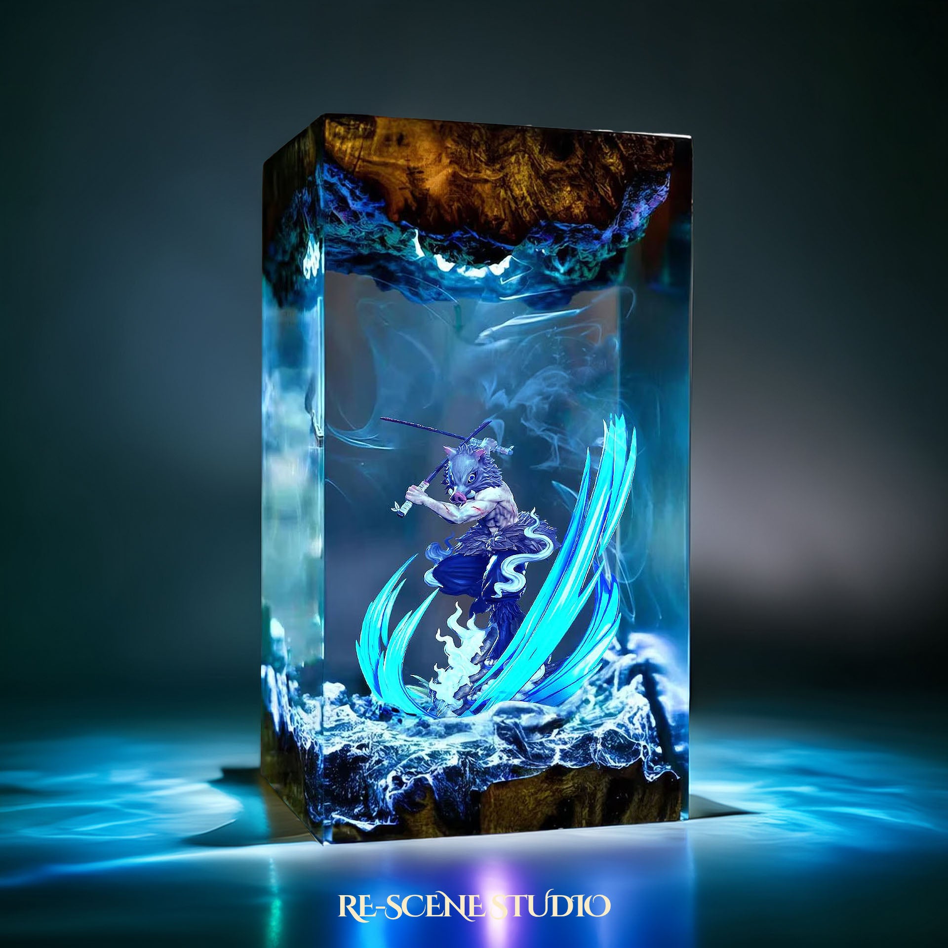 Inosuke Resin Epoxy Lamp – Demon Slayer Multicolor / Size M: 7 x 13 x 7 (cm) – Handmade Epoxy Resin Lamp by Rescene Studio | Rescene Studio
