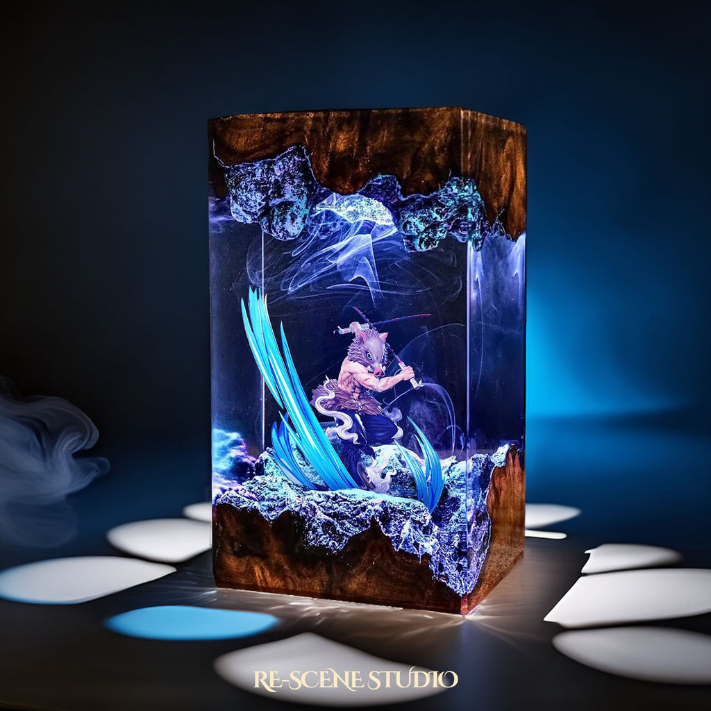 Inosuke Resin Epoxy Lamp – Demon Slayer Multicolor / Size M: 7 x 13 x 7 (cm) – Handmade Epoxy Resin Lamp by Rescene Studio | Rescene Studio