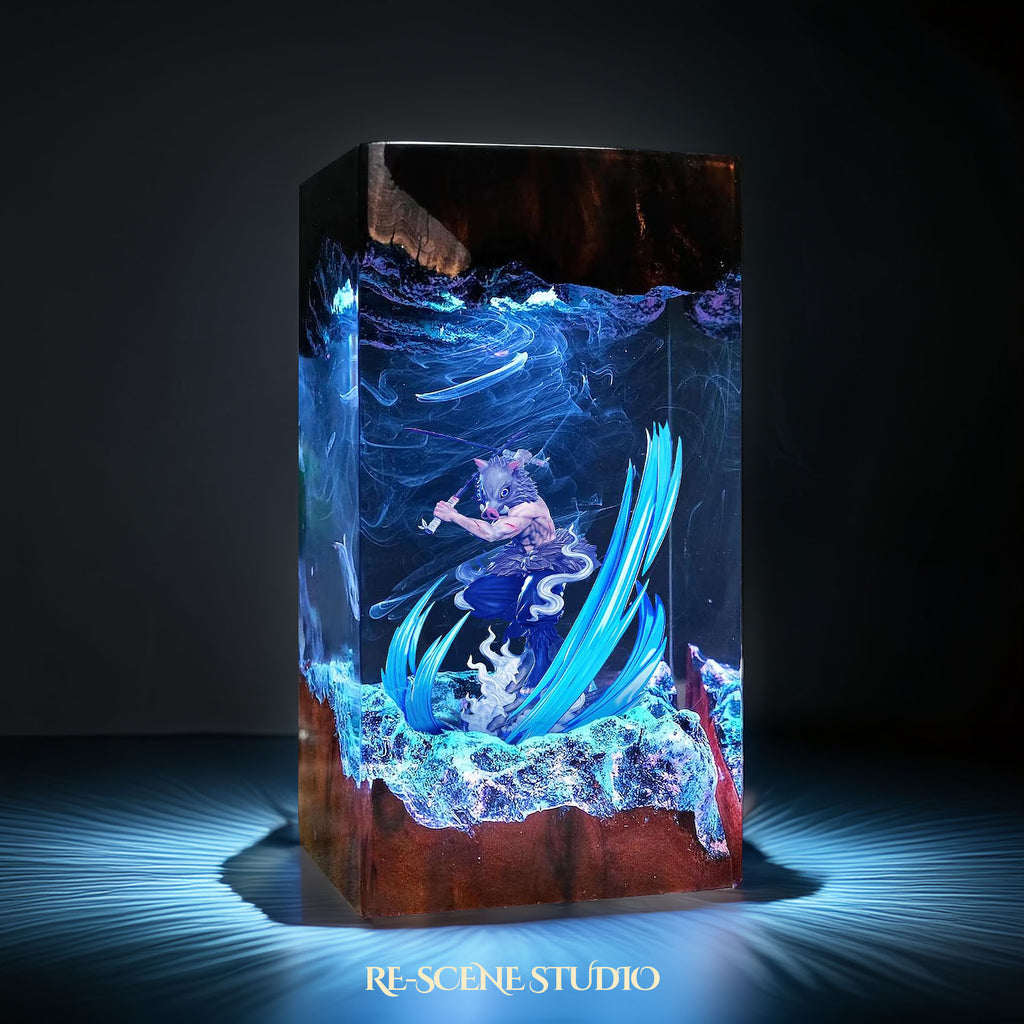 Inosuke Resin Epoxy Lamp – Demon Slayer Multicolor / Size M: 7 x 13 x 7 (cm) – Handmade Epoxy Resin Lamp by Rescene Studio | Rescene Studio