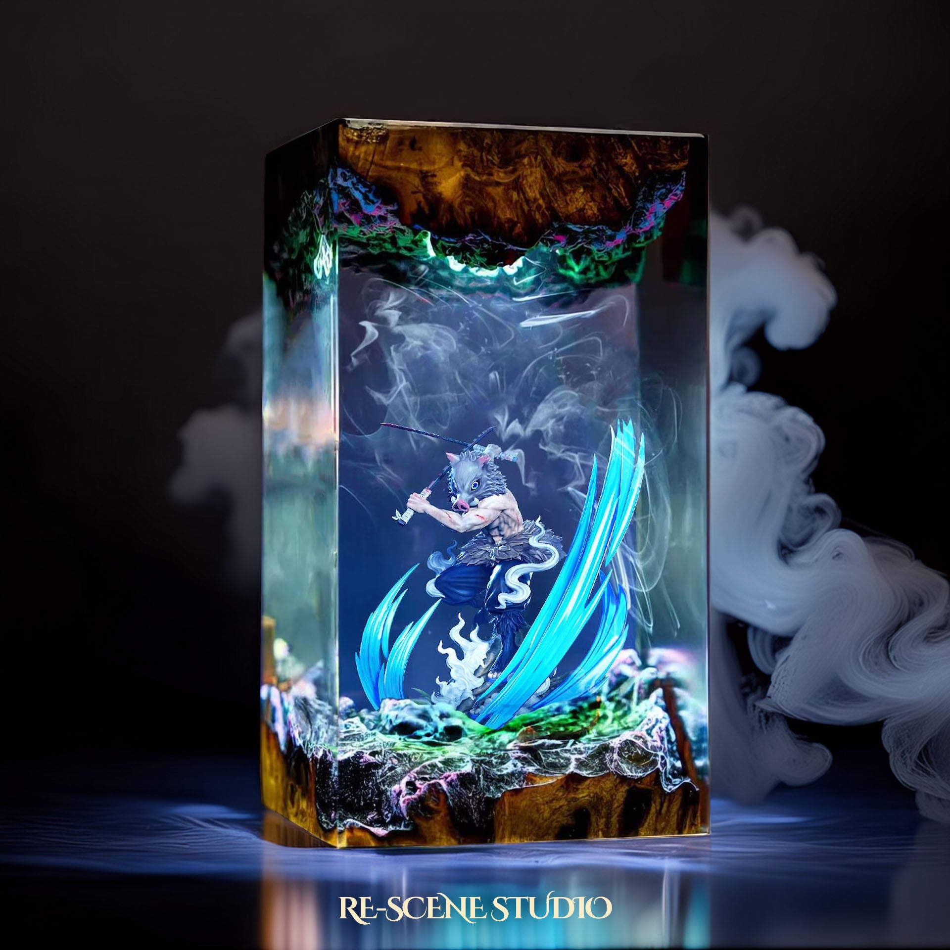 Inosuke Resin Epoxy Lamp – Demon Slayer Multicolor / Size M: 7 x 13 x 7 (cm) – Handmade Epoxy Resin Lamp by Rescene Studio | Rescene Studio