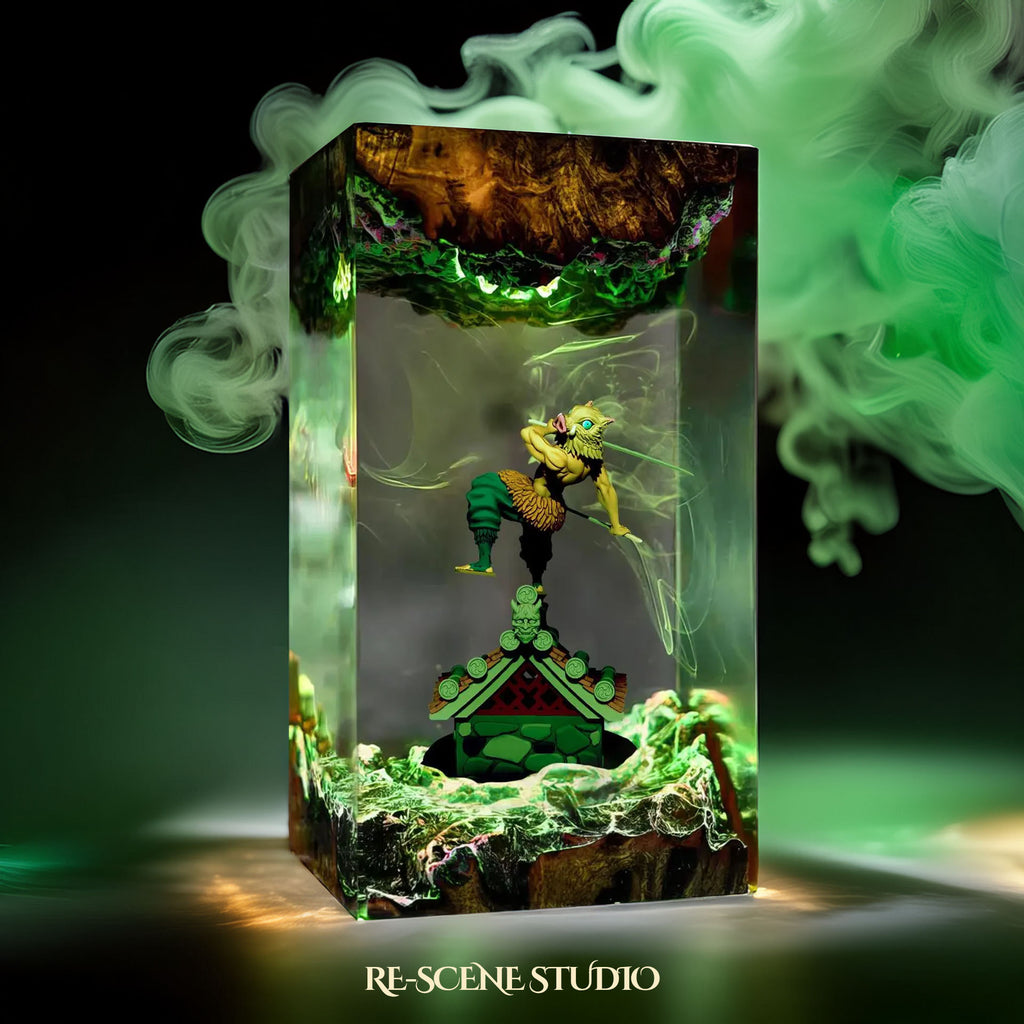 Inosuke Resin Lamp 04 – Demon Slayer Multicolor / Size M: 7 x 13 x 7 (cm) – Handmade Epoxy Resin Lamp by Rescene Studio | Rescene Studio