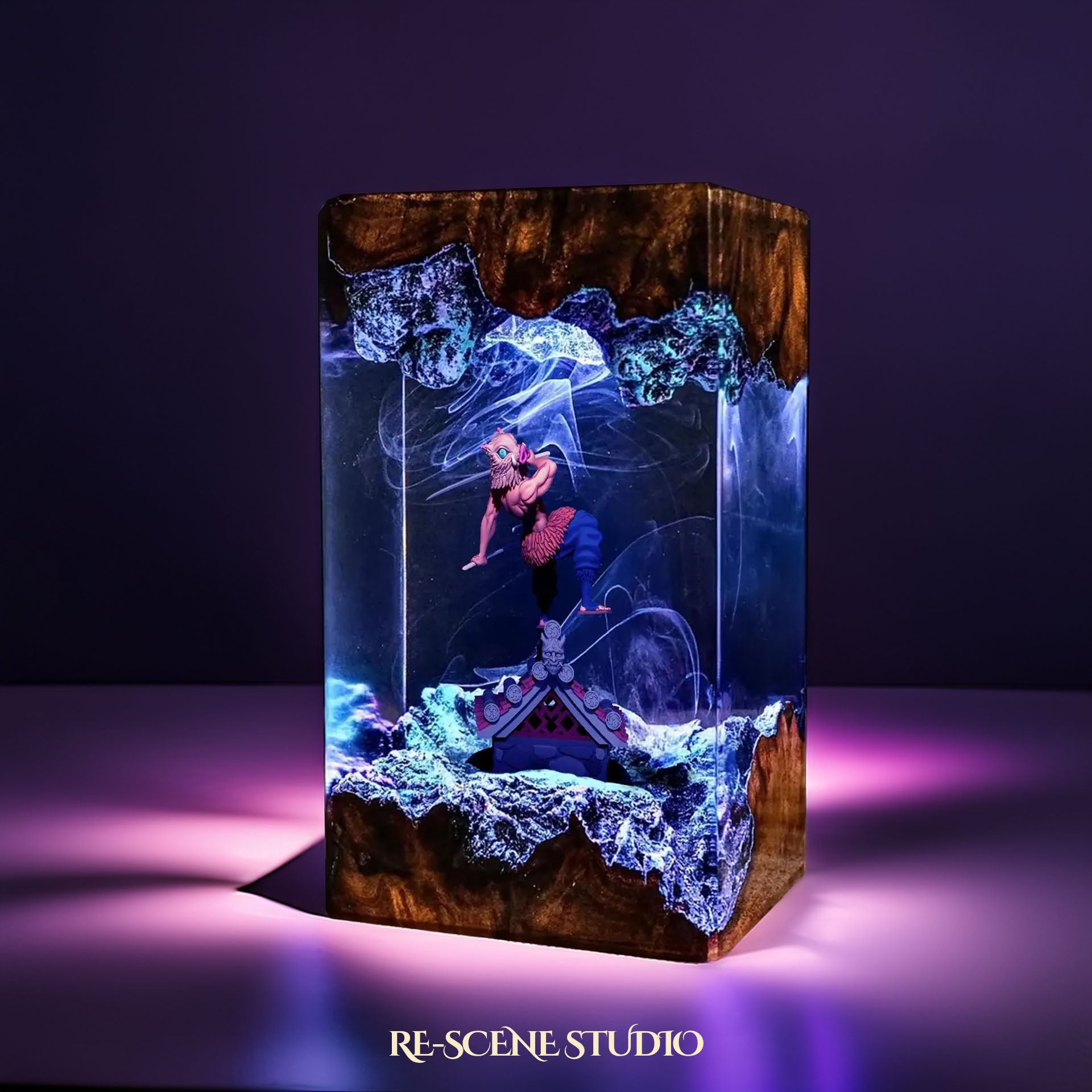 Inosuke Resin Lamp 04 – Demon Slayer Multicolor / Size M: 7 x 13 x 7 (cm) – Handmade Epoxy Resin Lamp by Rescene Studio | Rescene Studio