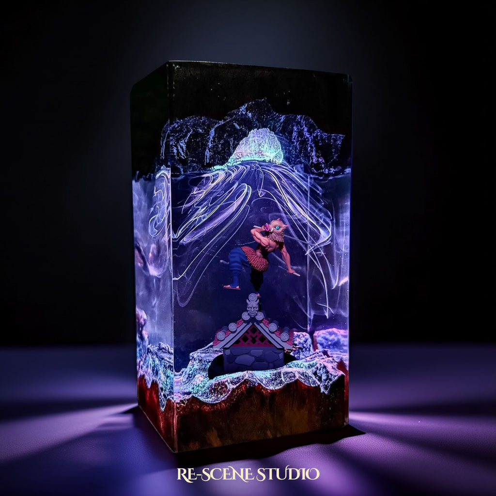 Inosuke Resin Lamp 04 – Demon Slayer Multicolor / Size M: 7 x 13 x 7 (cm) – Handmade Epoxy Resin Lamp by Rescene Studio | Rescene Studio