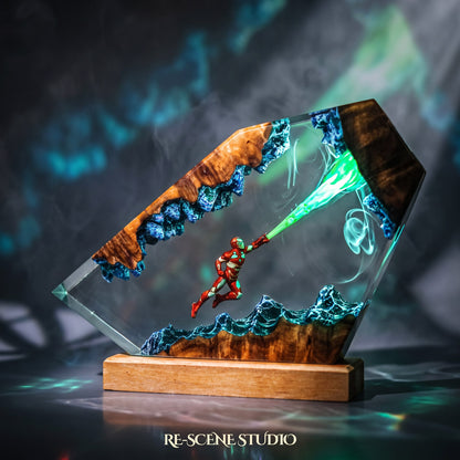 Iron Man Resin Lamp V4 from another angle, handmade Marvel LED resin lamp
