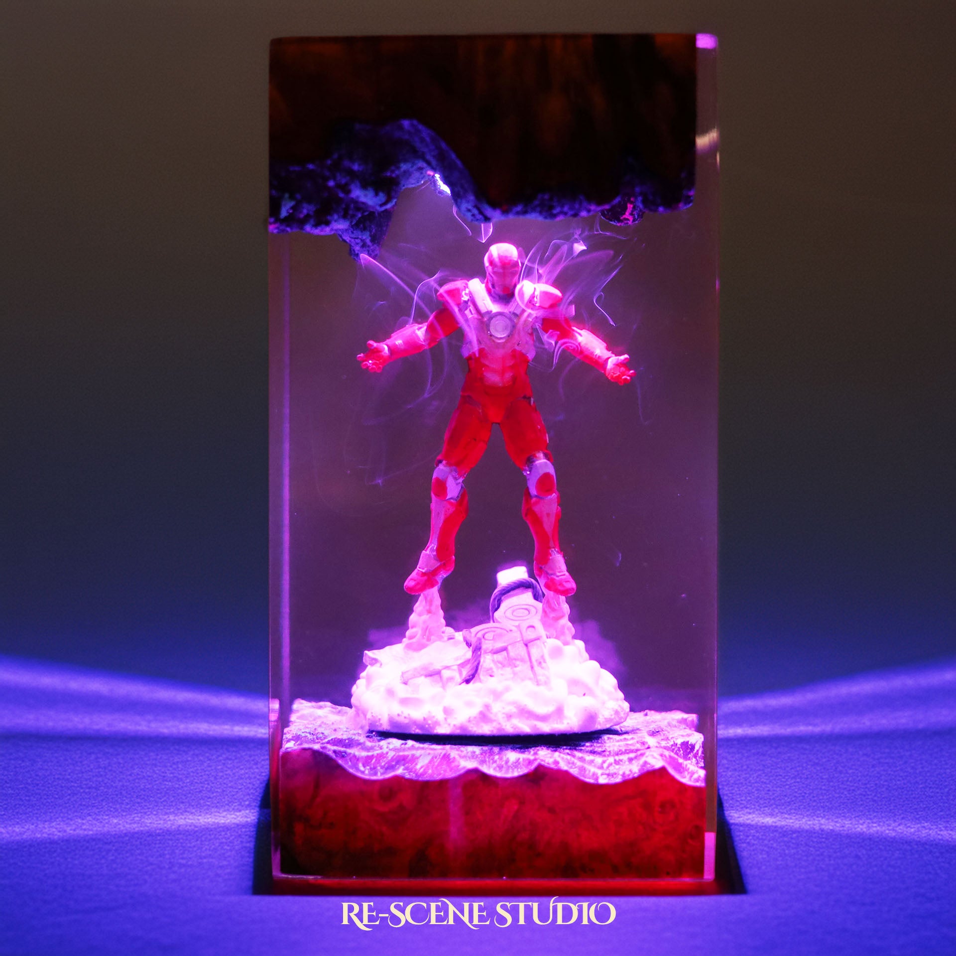 Crimson Armor Hero Resin Lamp V2 — Detailed Display | Premium 3D Resin Diorama with RGB Color-Changing Light