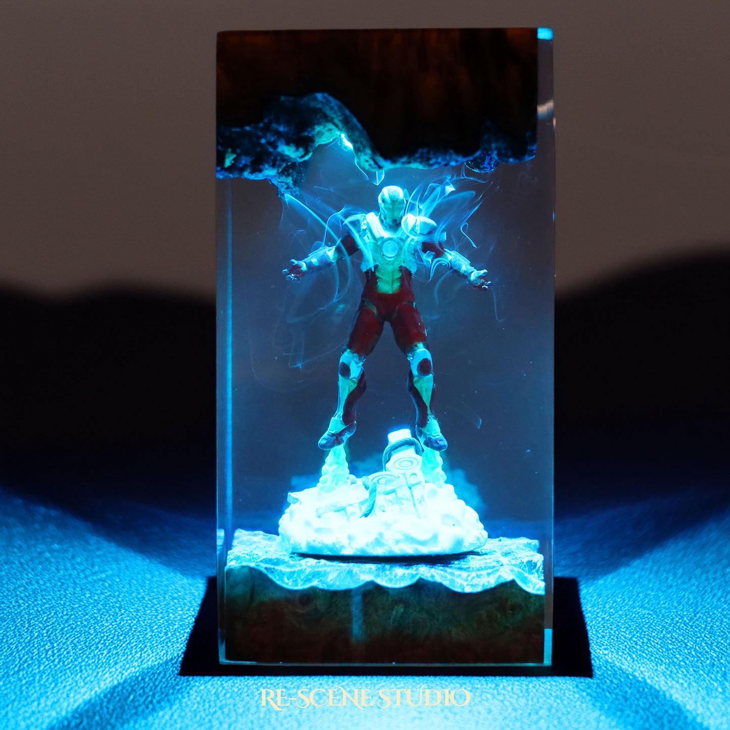Crimson Armor Hero Resin Lamp V2 — Side Profile View | Handmade Pop-Culture Resin Art, Perfect Themed Gift