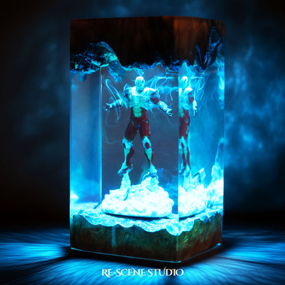Crimson Armor Hero Resin Lamp V2 — Display Setup | Artisan Resin Art Lamp, Ambient Light for Home or Office