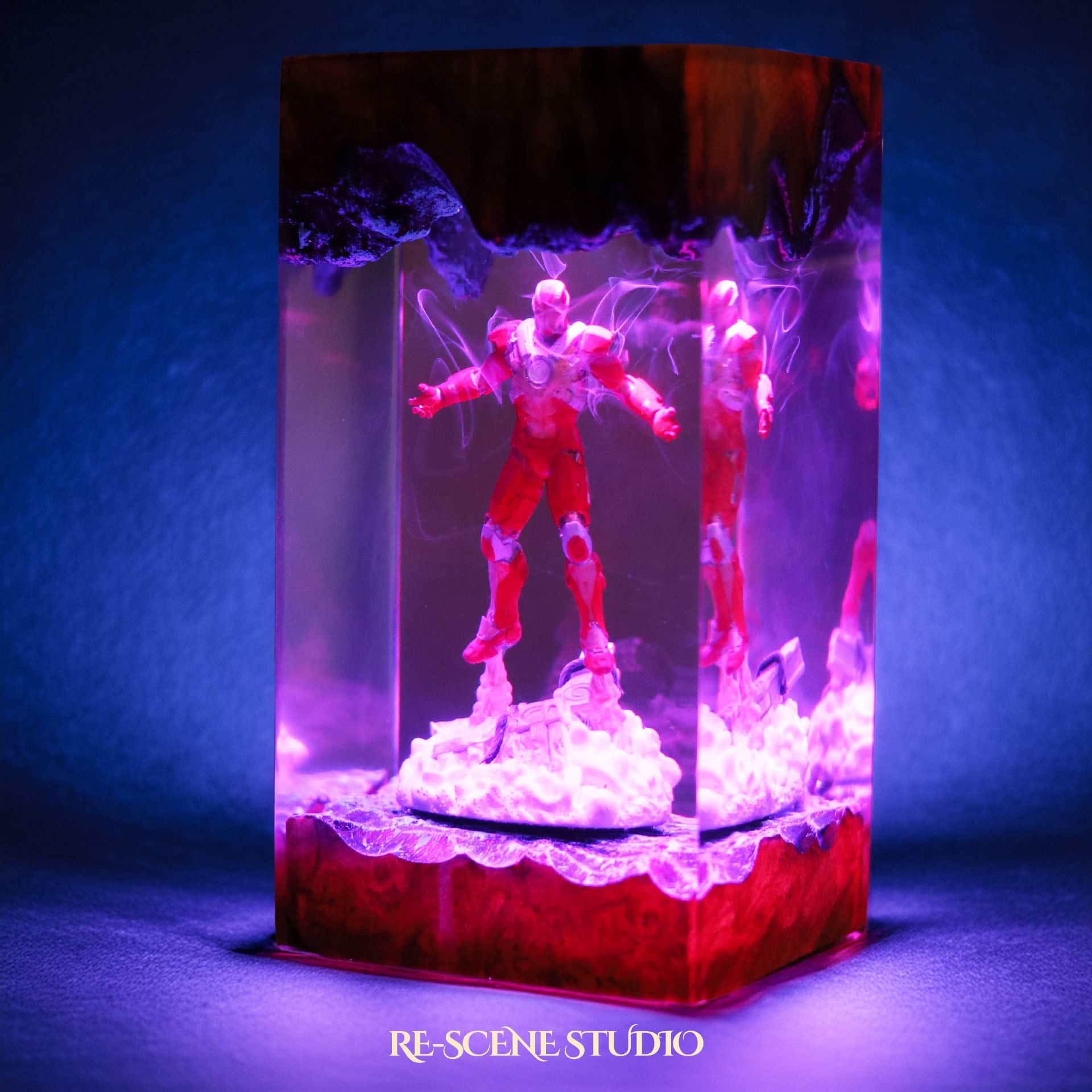Crimson Armor Hero Resin Lamp V2 — Handcrafted Epoxy Resin LED Lamp | Unique Ambient Decor & Collector's Gift
