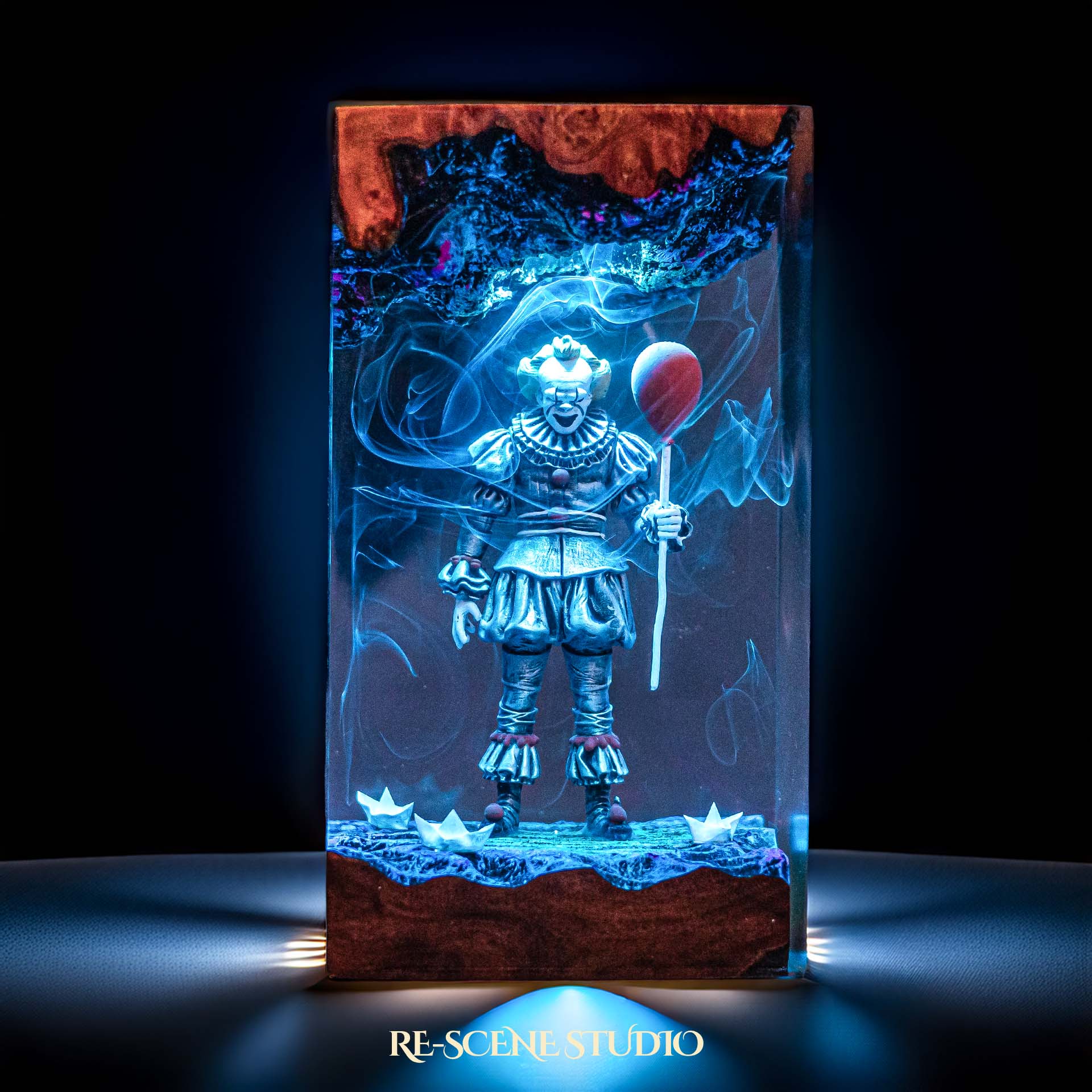 Pennywise Resin Lamp — Side Profile View | Handmade Pop-Culture Resin Art, Perfect Themed Gift
