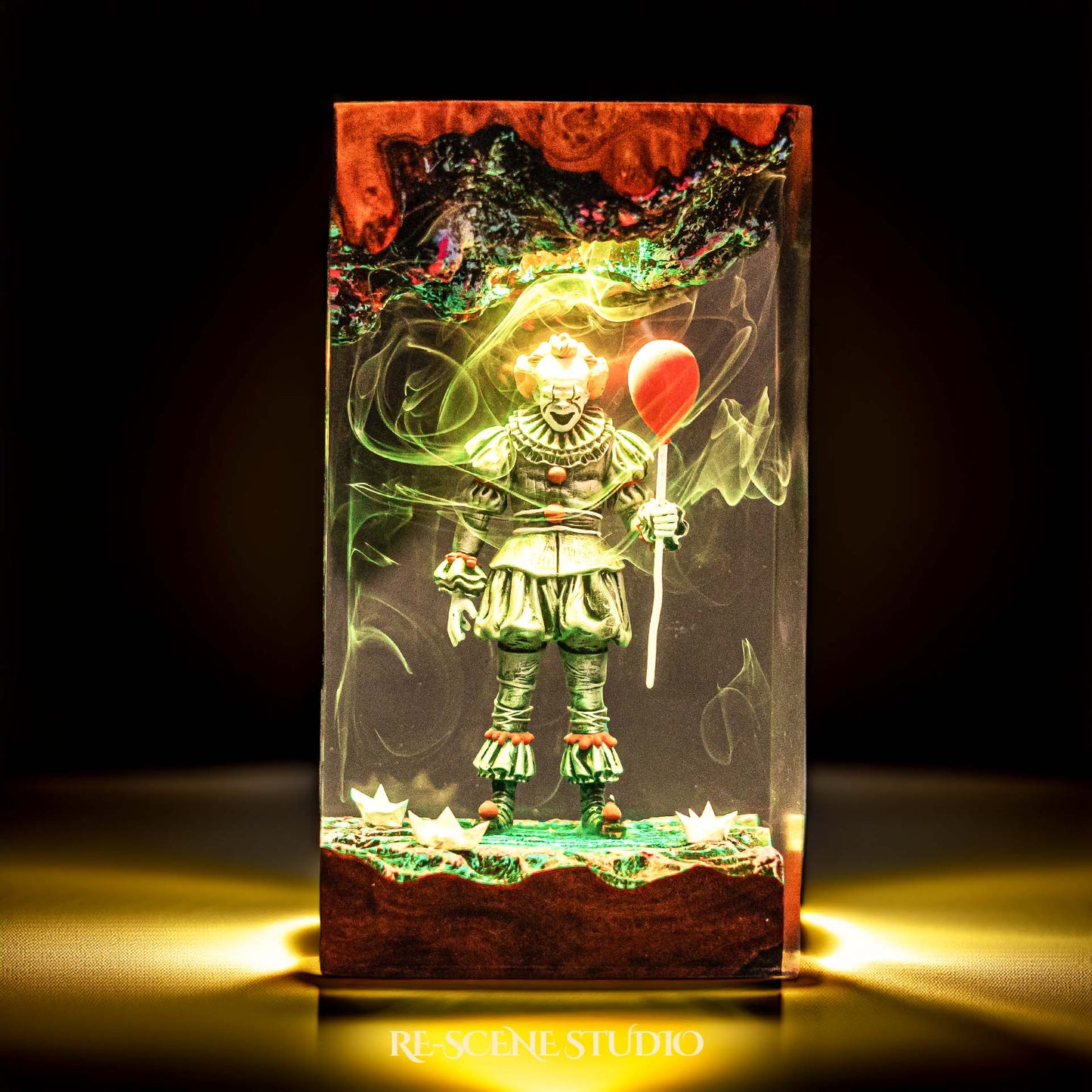 Pennywise Resin Lamp — Closeup Detail | Original Epoxy Resin Sculpture with Built-in LED Glow
