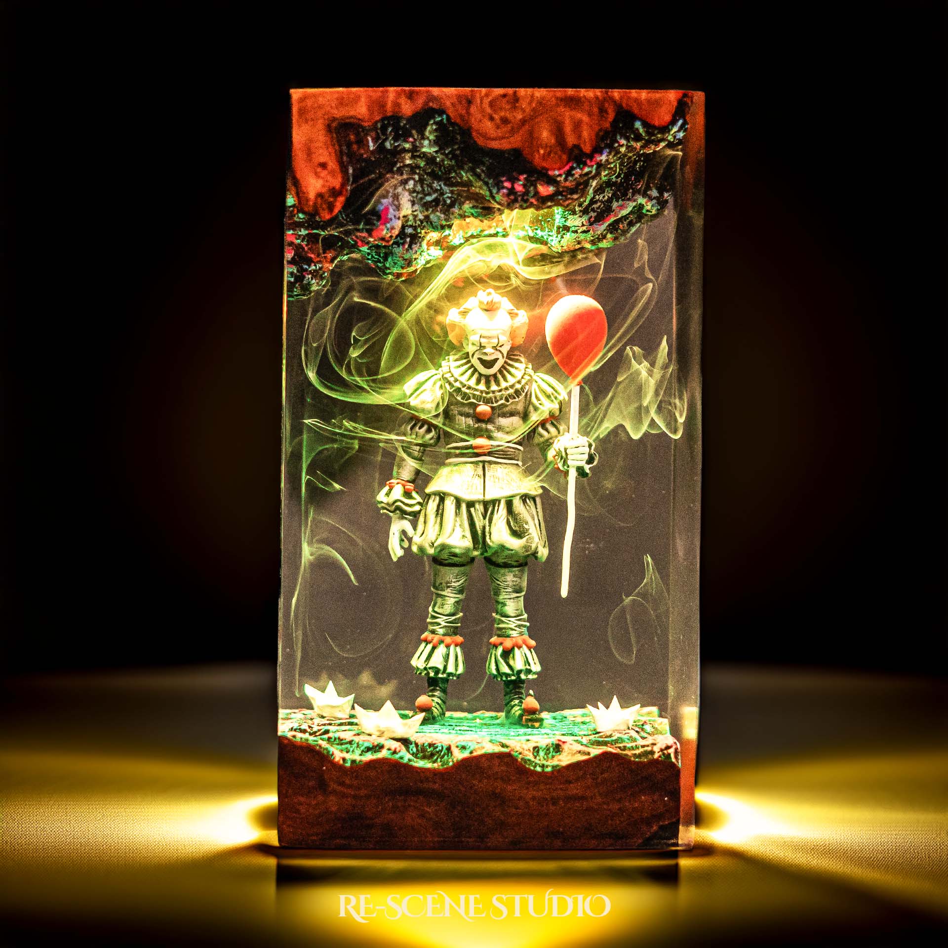Pennywise Resin Lamp — Closeup Detail | Original Epoxy Resin Sculpture with Built-in LED Glow