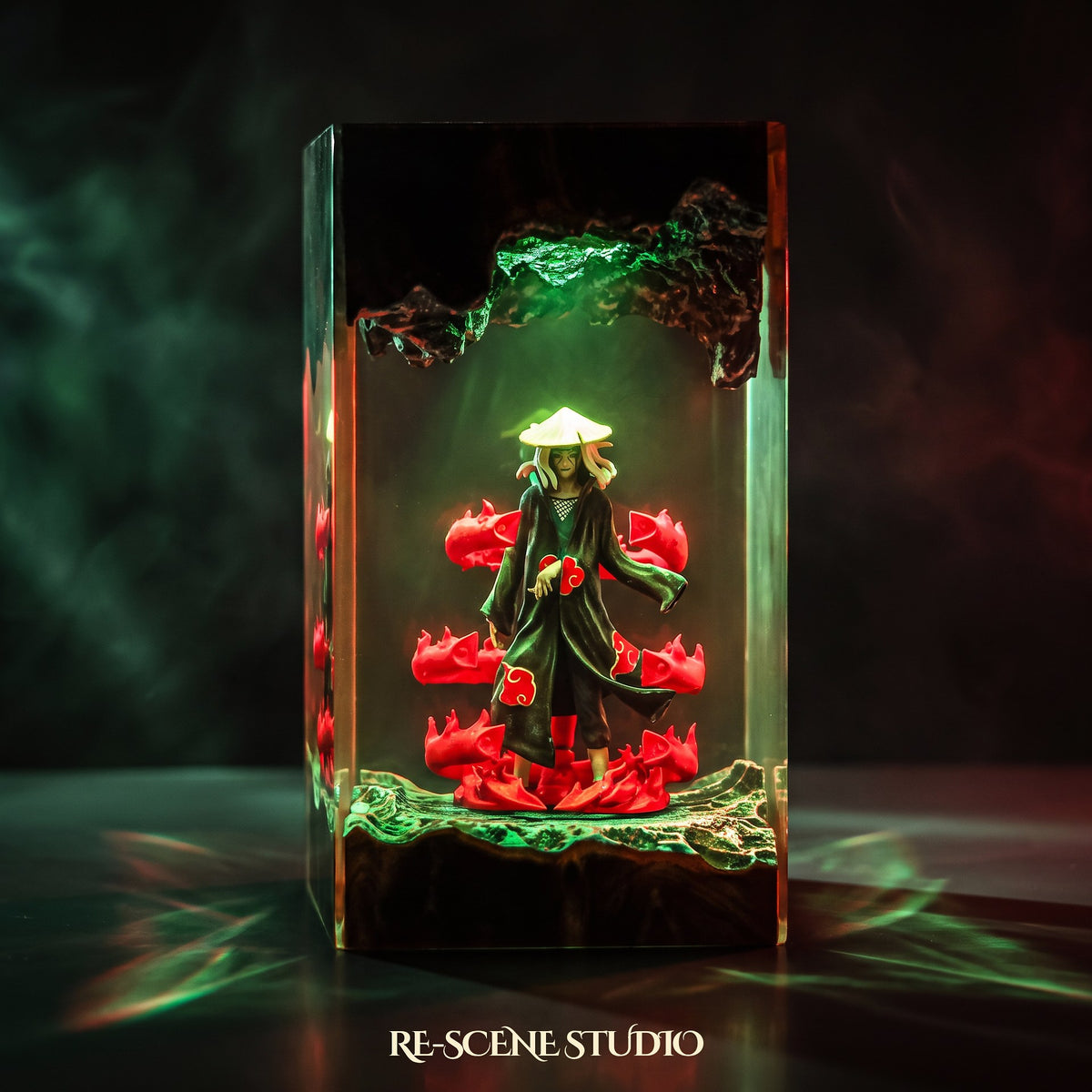 Naruto collectible: the Itachi Uchiha Resin Lamp V2, handmade on a wooden base