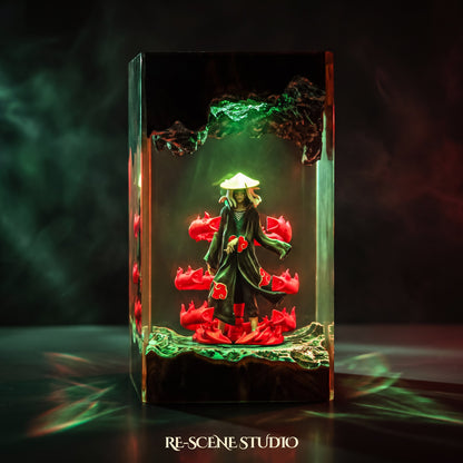 Naruto collectible: the Itachi Uchiha Resin Lamp V2, handmade on a wooden base