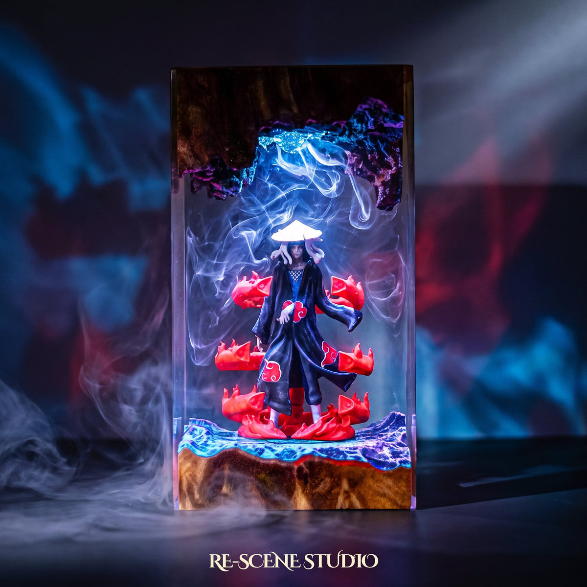 Close look at the Itachi Uchiha Resin Lamp V2, a handcrafted Naruto epoxy resin LED lamp