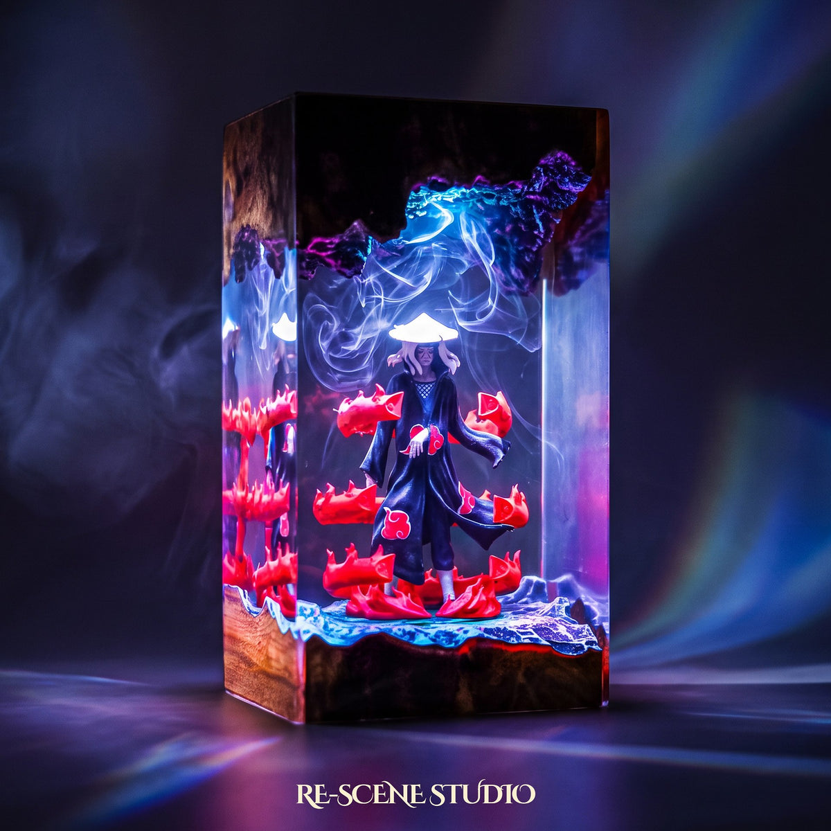 Glowing Itachi Uchiha Resin Lamp V2: Naruto fan decor sealed in crystal-clear epoxy resin