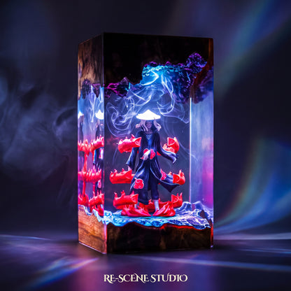 Glowing Itachi Uchiha Resin Lamp V2: Naruto fan decor sealed in crystal-clear epoxy resin
